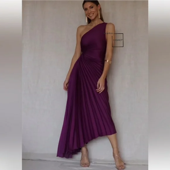 MANGO PURPLE ASYMETRICAL PLEATED DRESS - Picture 9 of 9